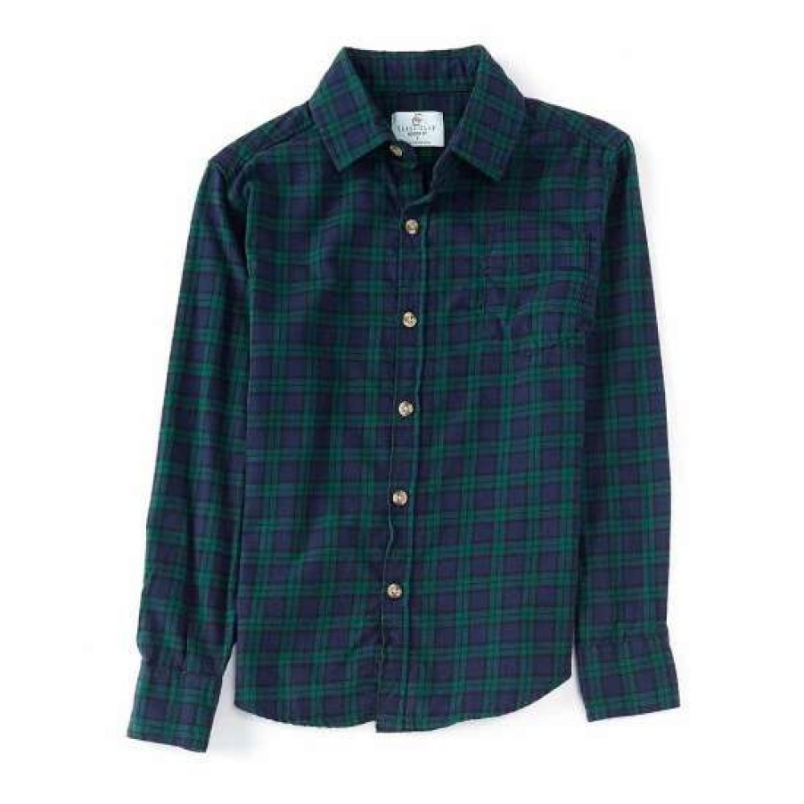 Kids * | Coupon Class Club Big Boys 8-20 Blackwatch Plaid Flannel Long Sleeve Button Down Shirt Navy