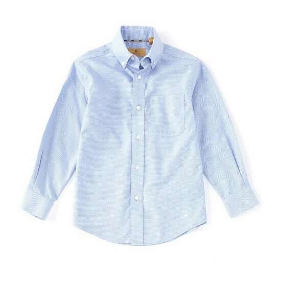 Kids * | Cheapest Class Club Gold Label Little Boys 2T-7 Long Sleeve Texture Non-Iron Button Front Shirt Blue