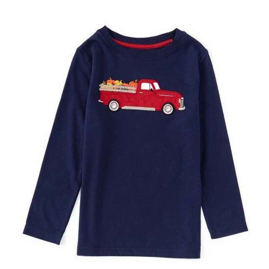 Kids * | Best Deal Adventure Wear By Class Club Little Boys 2T-6 Truck Long Sleeve Tee Peacoat