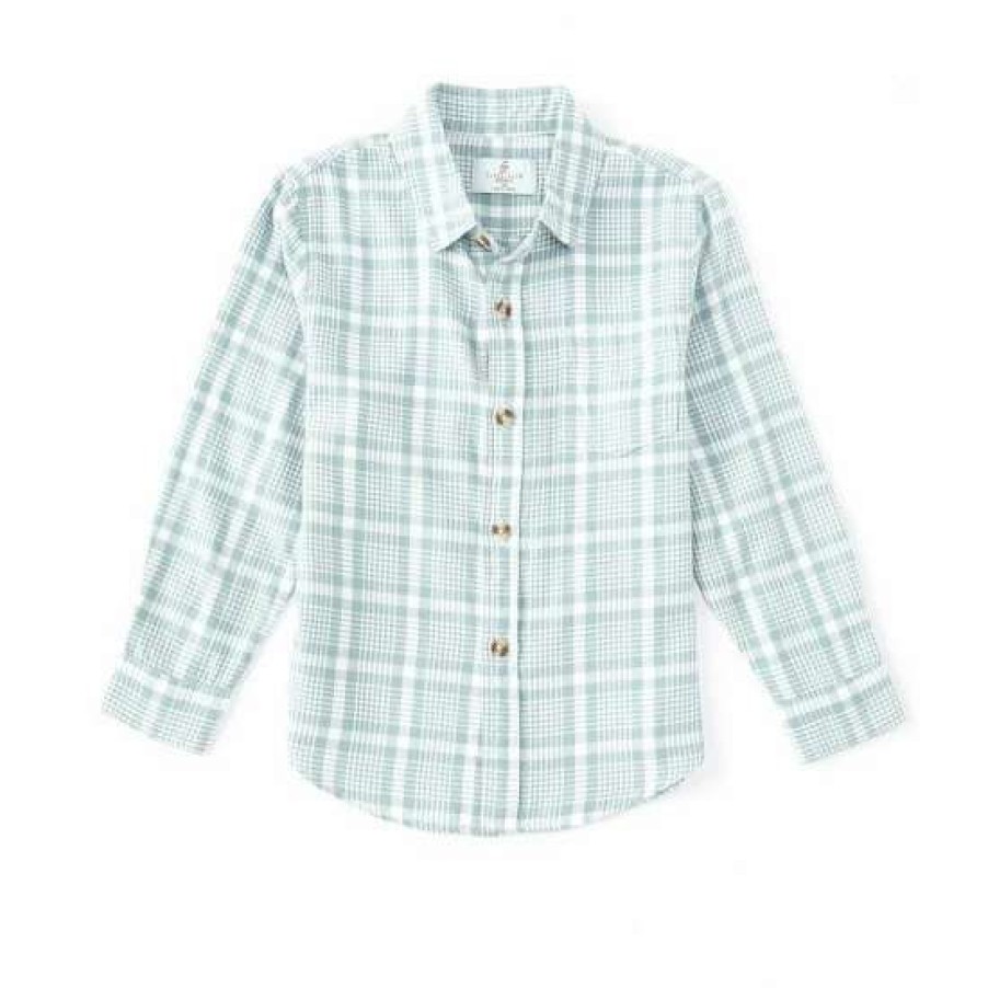 Kids * | Coupon Class Club Little Boys 2T-7 Long Sleeve Plaid Check Sportswear Shirt Green Plaid