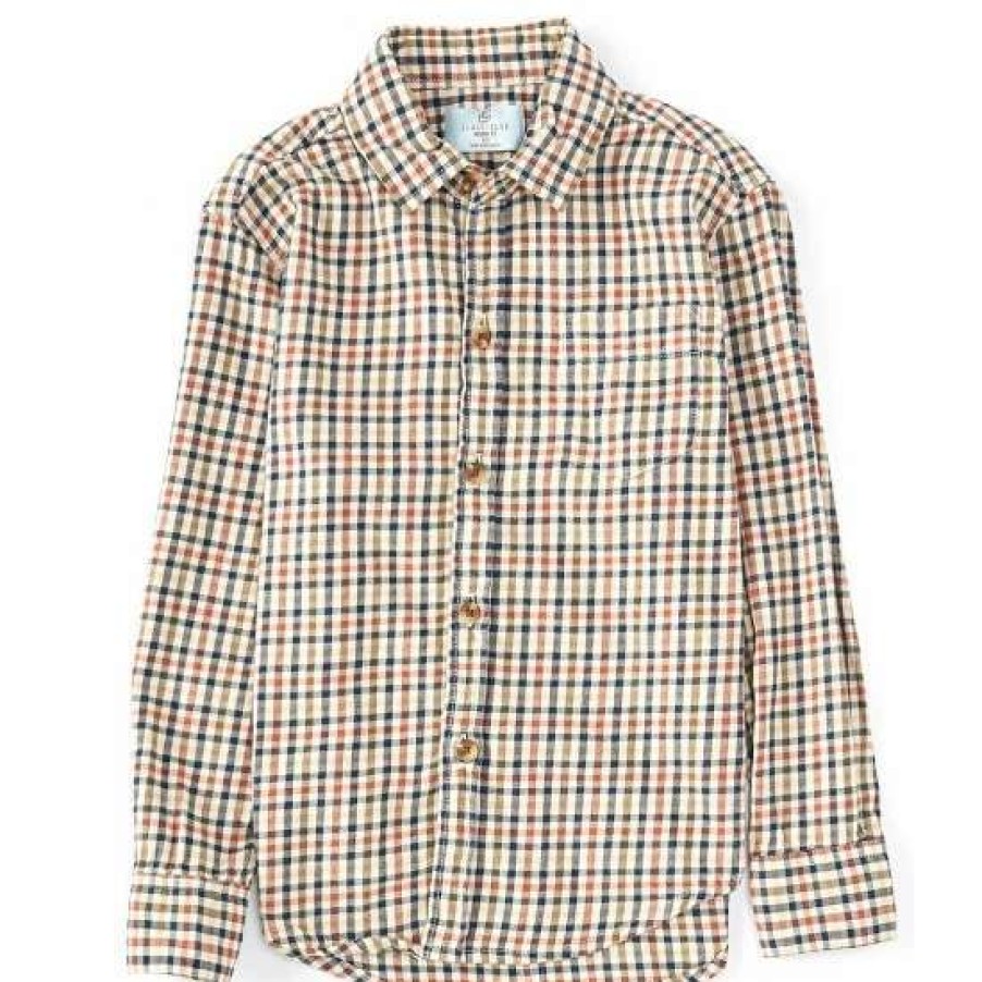 Kids * | Hot Sale Class Club Little Boys 2T-7 Check Flannel Button Down Shirt Ivory