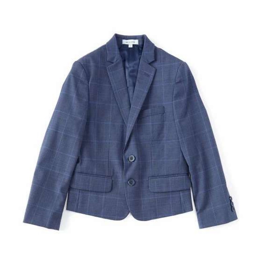 Kids * | Best Deal Class Club Big Boys 8-20 Window Pane Plaid Dress Jacket Blue