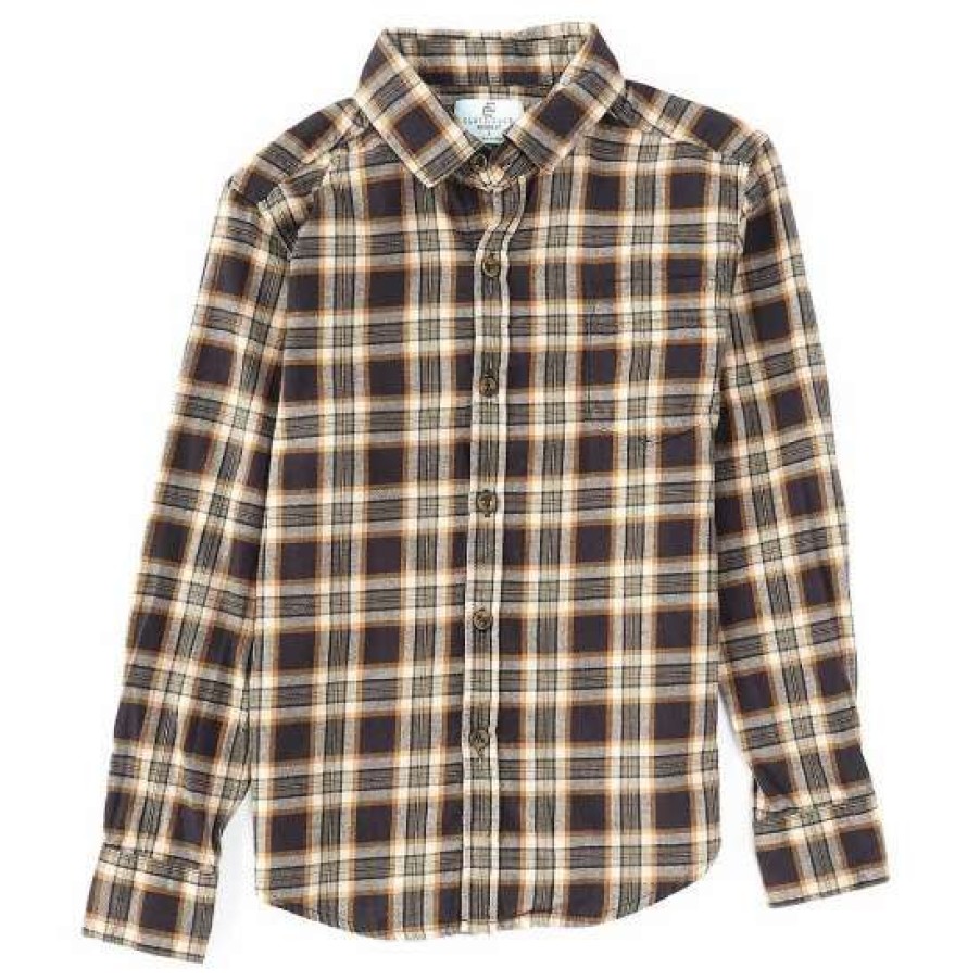 Kids * | Cheapest Class Club Big Boys 8-20 Plaid Flannel Long Sleeve Button Down Shirt Black