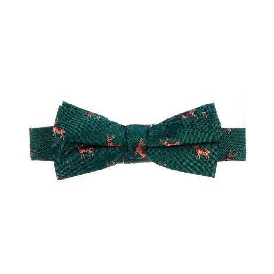 Accessories * | Buy Class Club Boys Embroidered Holiday Deer Bow Tie Green