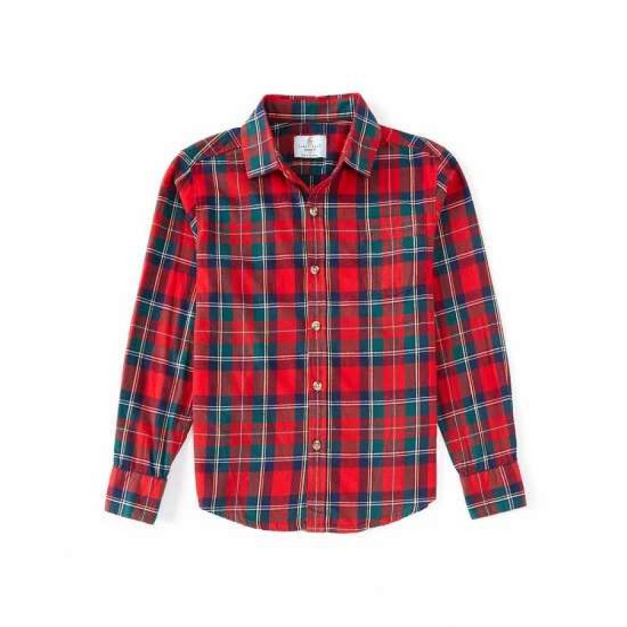 Kids * | Top 10 Class Club Big Boys 8-20 Plaid Flannel Long Sleeve Button Down Shirt Red/Green