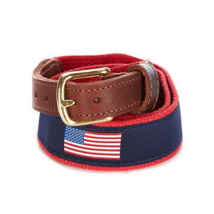 Accessories * | New Class Club Boys American Flag Twill Belt Red