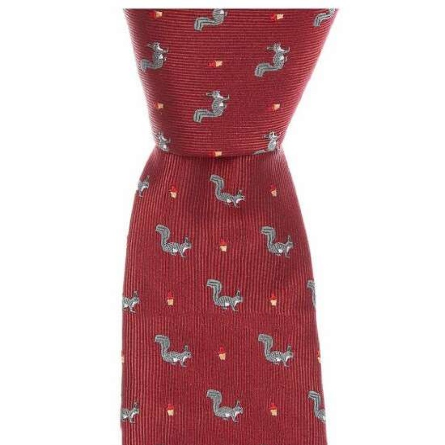 Kids * | Outlet Class Club Boys 50#Double; Squirrel Embroidery Tie Burgundy