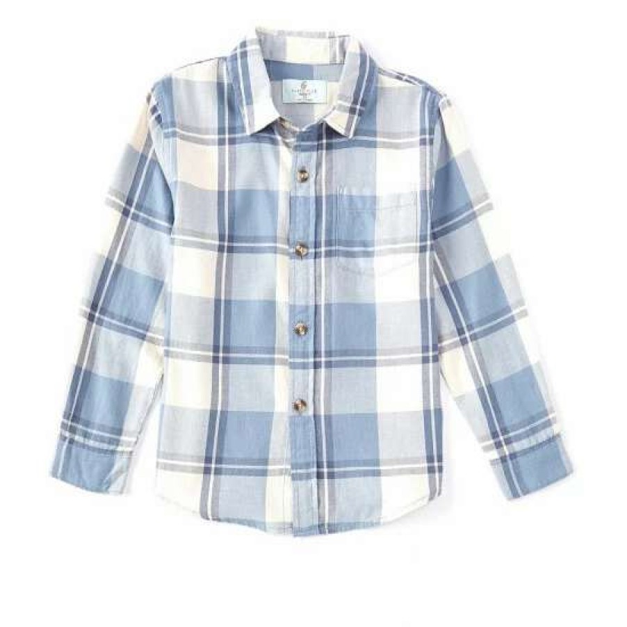 Kids * | Budget Class Club Little Boys 2T-7 Long Sleeve Plaid Check Sportswear Shirt Blue