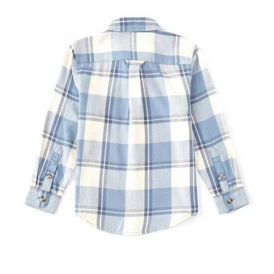 Kids * | Budget Class Club Little Boys 2T-7 Long Sleeve Plaid Check Sportswear Shirt Blue