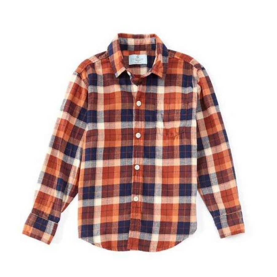 Kids * | Best Reviews Of Class Club Little Boys 2T-7 Plaid Flannel Long Sleeve Button Down Shirt Rust