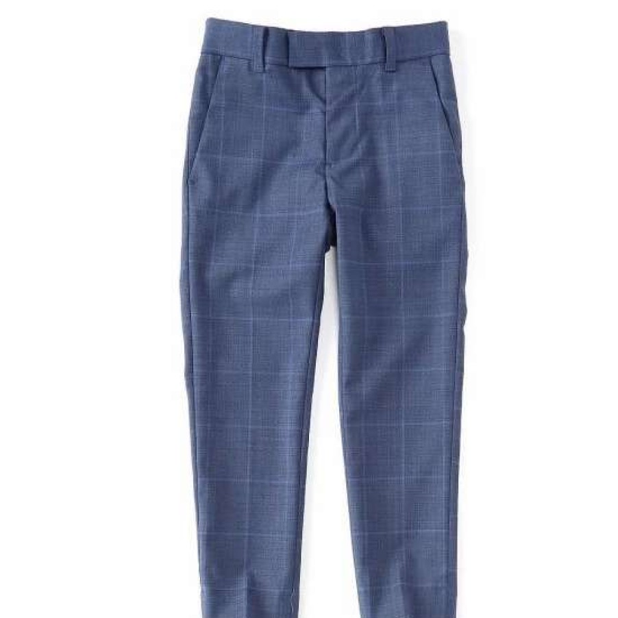 Kids * | Best Deal Class Club Little Boys 3T-7 Window Pane Plaid Dress Pants Blue