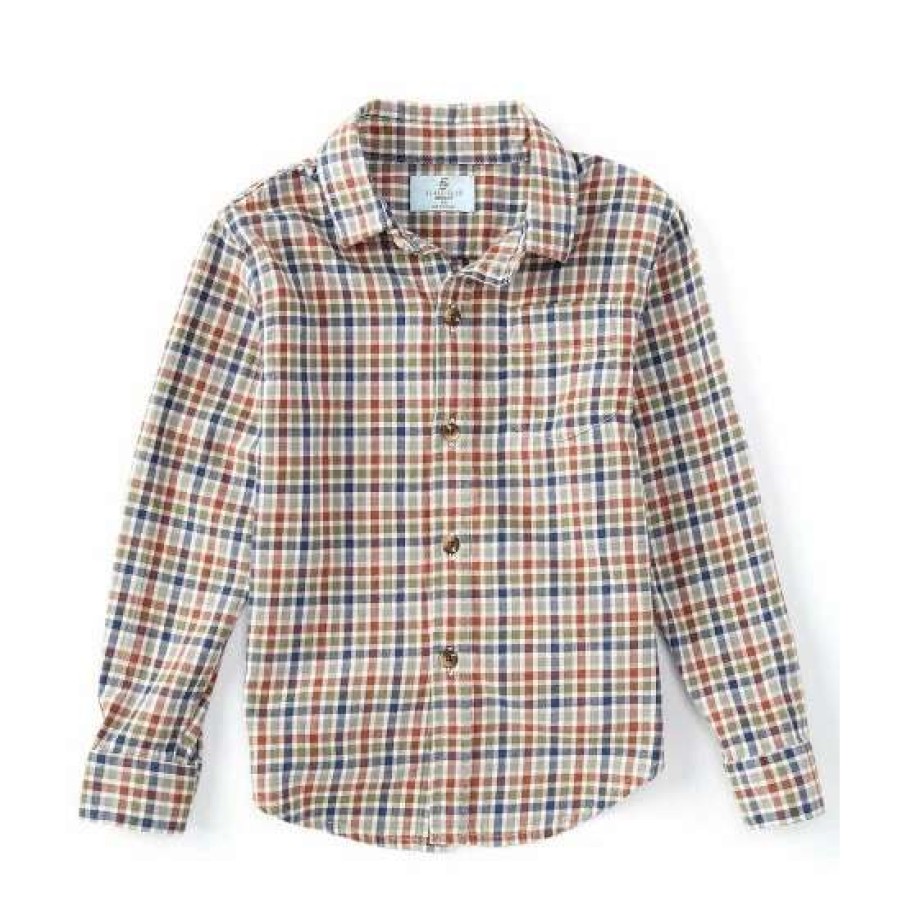 Kids * | Deals Class Club Little Boys 2T-7 Plaid Flannel Long Sleeve Button Down Shirt Navy