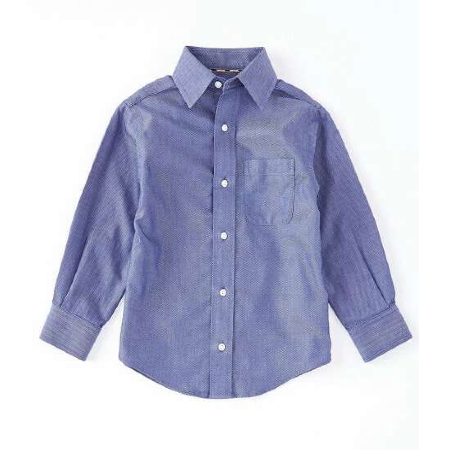 Kids * | Flash Sale Class Club Gold Label Little Boys 2T-7 Long-Sleeve Non-Iron Texture Dress Shirt Denim