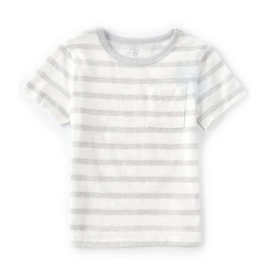 Kids * | Best Sale Class Club Little Boys 2T-7 Striped Short Sleeve Patch Pocket Tee Grey