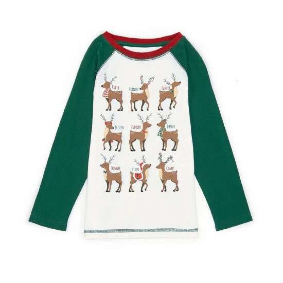 Kids * | Promo Adventure Wear By Class Club Little Boys 2T-6 Santa Deer Long Sleeve Crew Neck Tee White