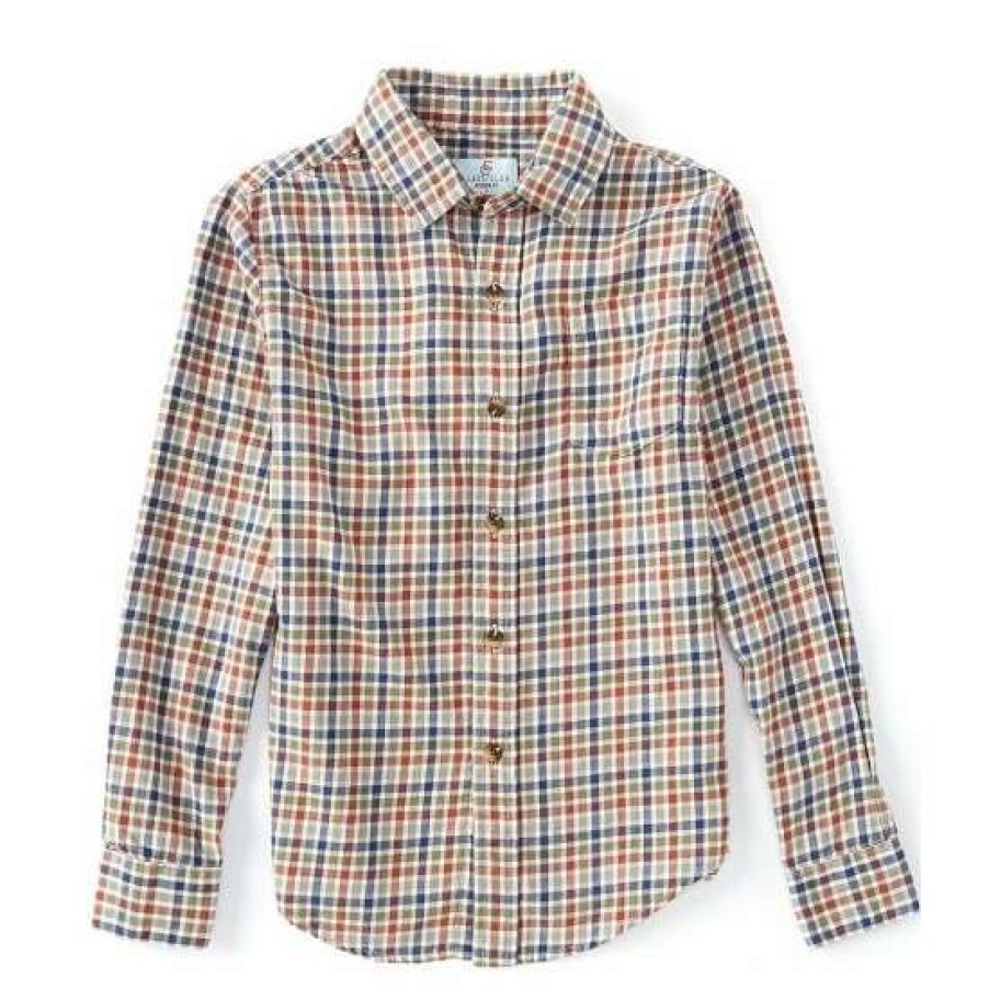 Kids * | Best Sale Class Club Big Boys 8-20 Plaid Flannel Long Sleeve Button Down Shirt Navy