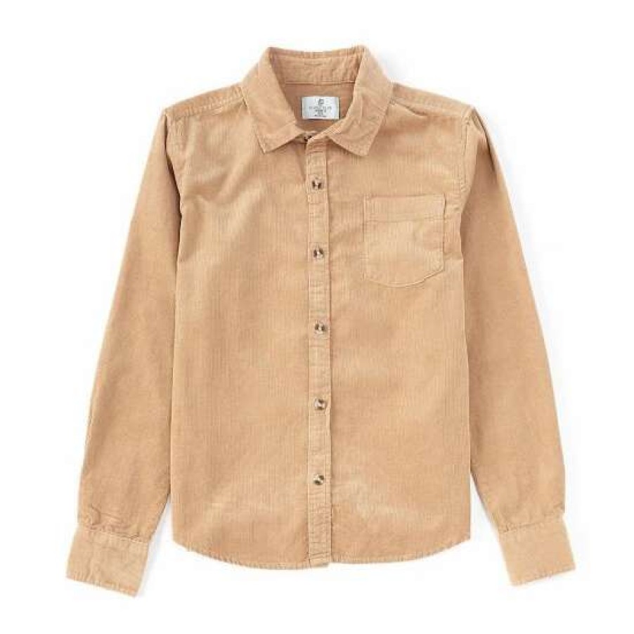 Kids * | Deals Class Club Big Boys 8-20 Pinwale Corduroy Long Sleeve Button Front Shirt Camel