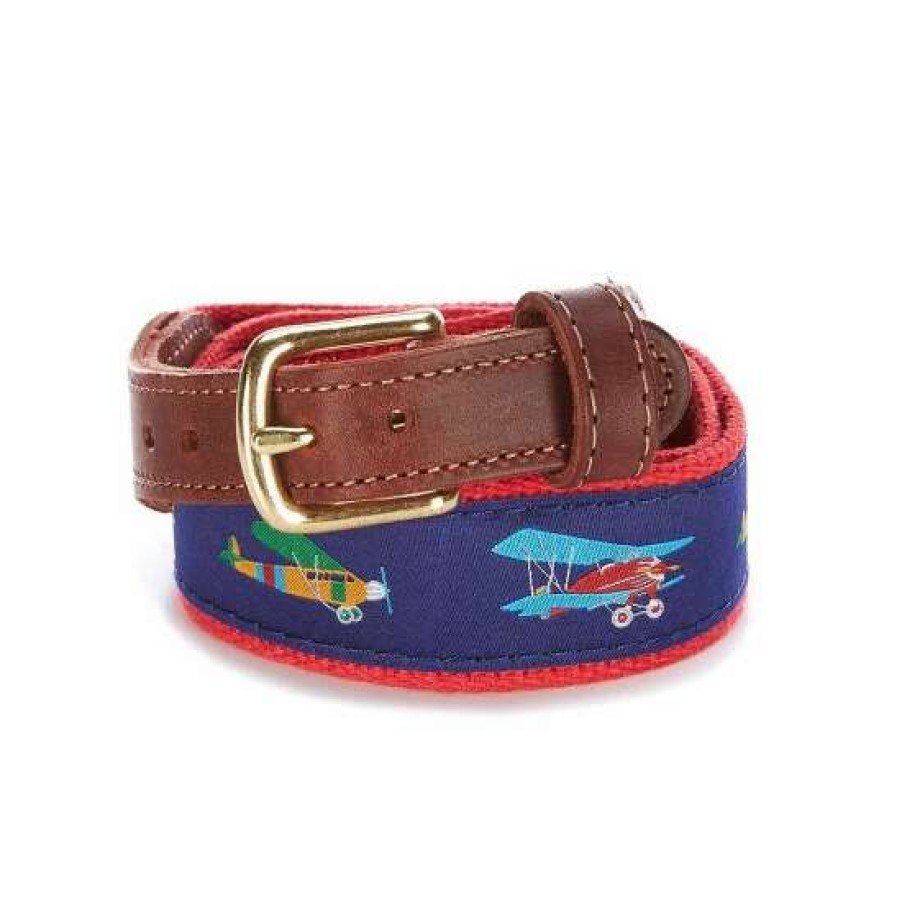 Accessories * | New Class Club Boys Airplane Twill Belt Red