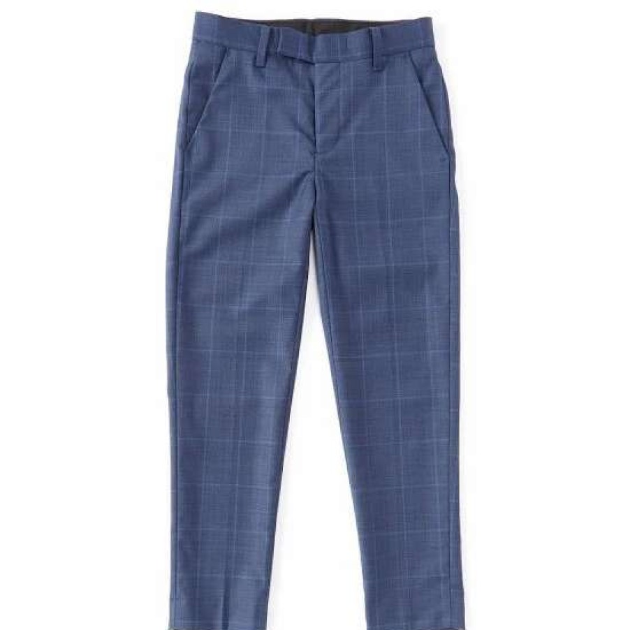 Kids * | New Class Club Big Boys 8-20 Window Pane Plaid Dress Pants Blue