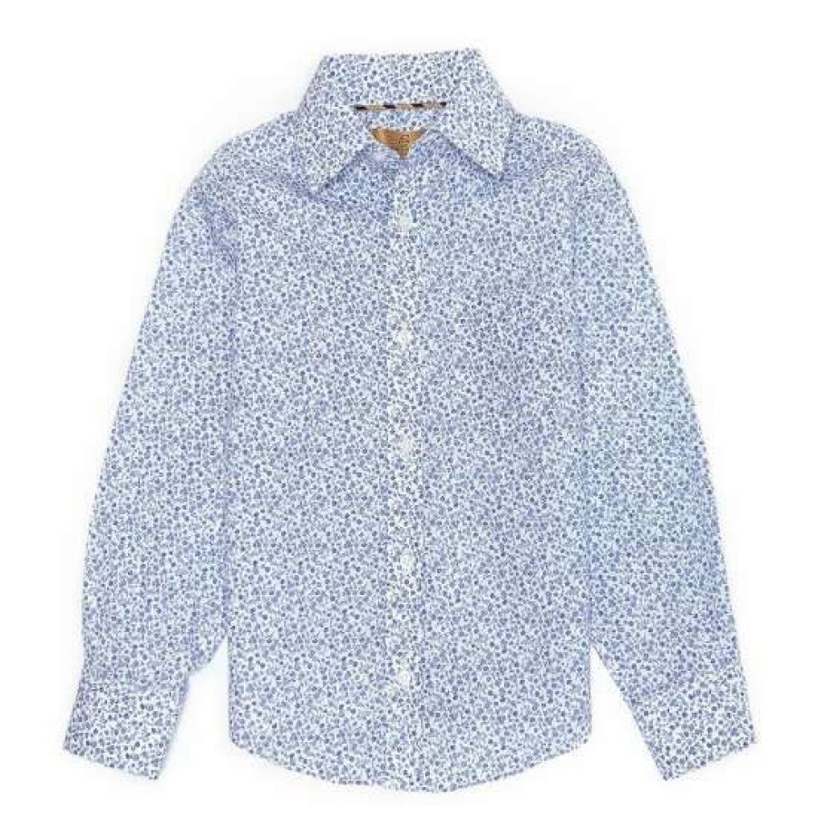 Kids * | New Gold Label By Class Club Little Boys 2T-7 Long Sleeve Point Collar Floral Button Down Shirt Blue