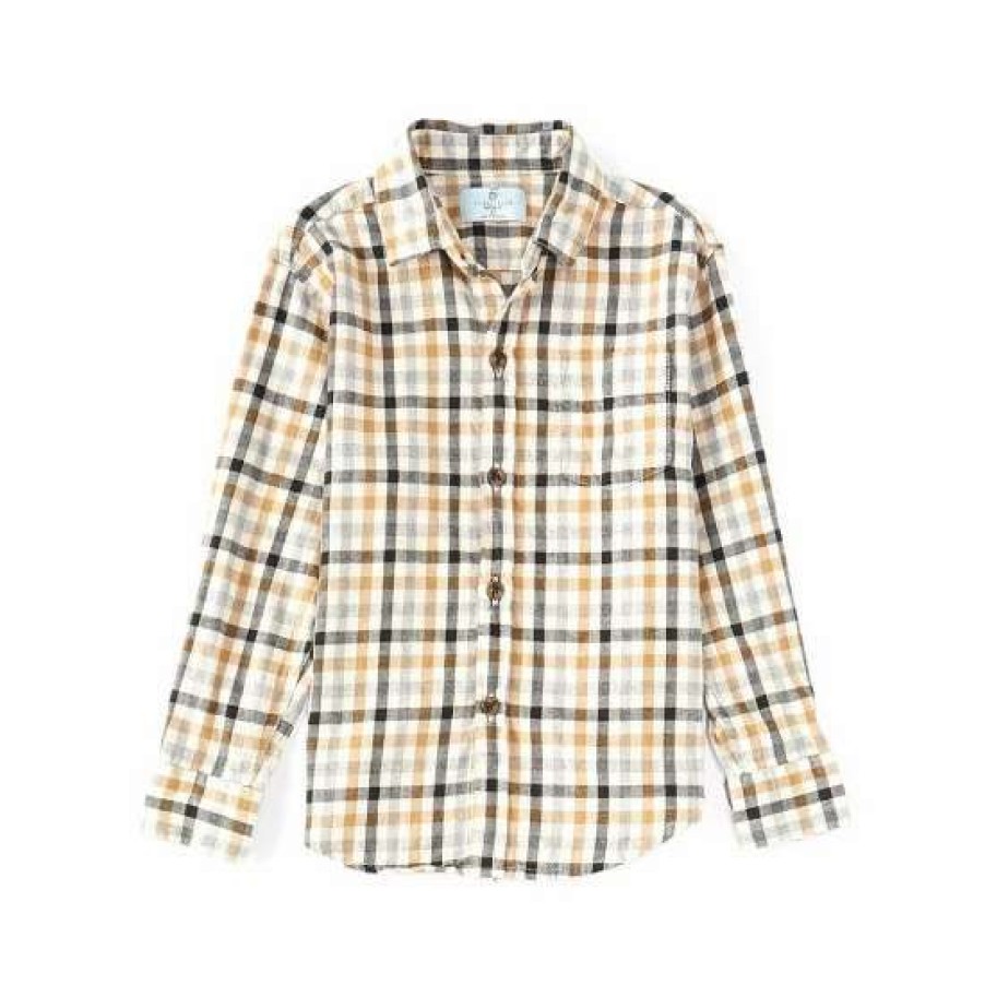 Kids * | Hot Sale Class Club Little Boys 2T-7 Plaid Flannel Long Sleeve Button Down Shirt Khaki