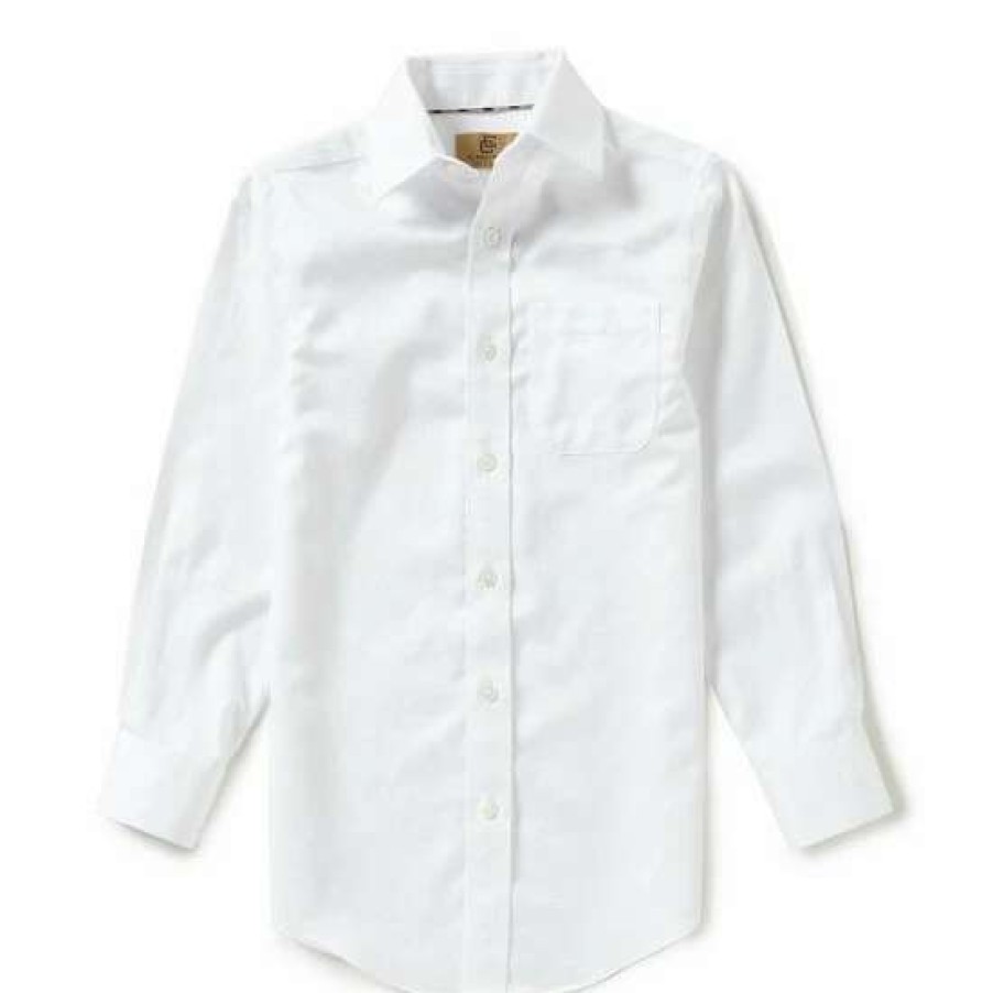 Kids * | Coupon Class Club Gold Label Big Boys 8-20 Spread Collar Herringbone Shirt White