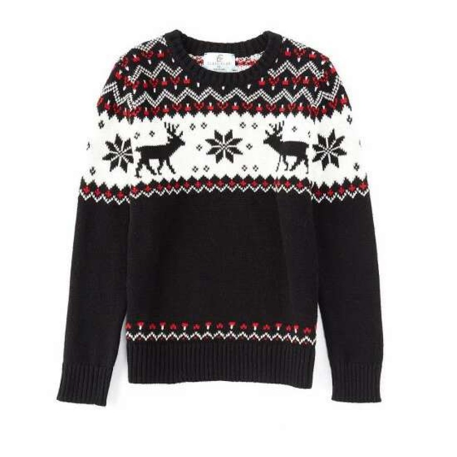 Kids * | Deals Class Club Little Boys 2T-7 Long Sleeve Fairisle Sweater Black