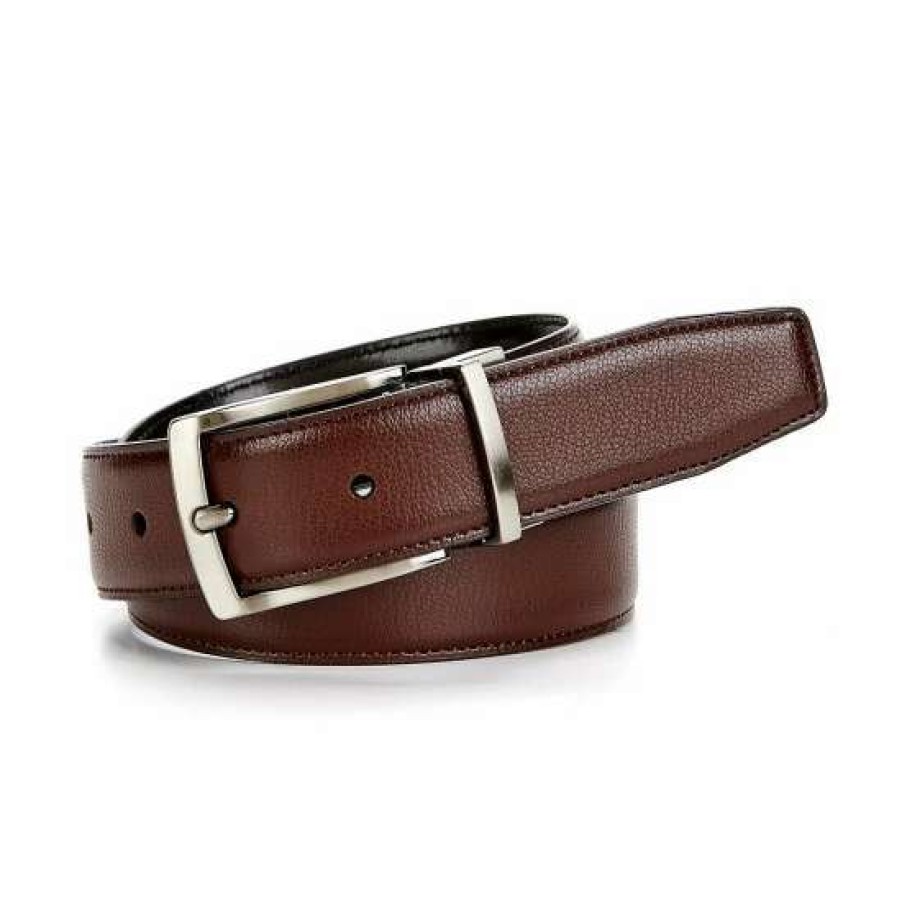 Accessories * | Wholesale Class Club Boys Reversible Burnished-Edge Leather Belt Brown/Black