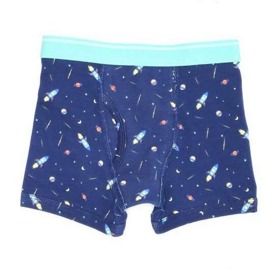 Kids * | Flash Sale Adventure Wear By Class Club Little Boys 2T-5T Space Rockets Boxer Briefs Navy