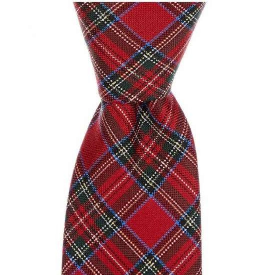 Accessories * | Budget Class Club Boys 50#Double; Holiday Plaid Tie Red