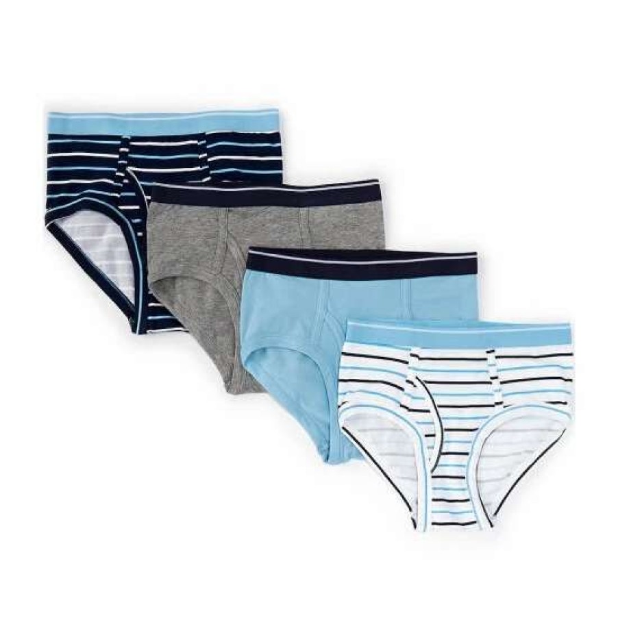 Kids * | Cheap Class Club Big Boys 6-20 Stripe/Solid 4-Pack Briefs Navy/Grey Multi