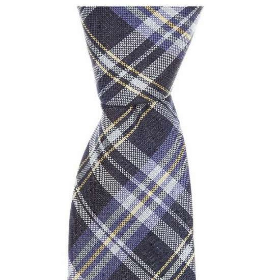 Kids * | Buy Class Club Boys 50#Double; Plaid Tie Navy