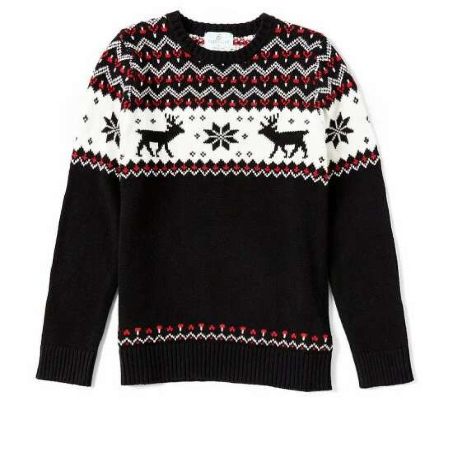 Kids * | Best Sale Class Club Big Boys 8-20 Fairisle Long Sleeve Sweater Black