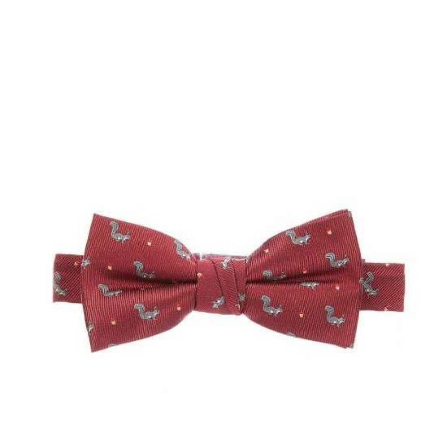 Accessories * | Best Pirce Class Club Boys Squirrel Embroidered Bow Tie Burgundy