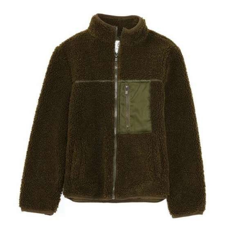 Kids * | New Class Club Big Boys 8-20 Sherpa Front Zip Jacket Olive