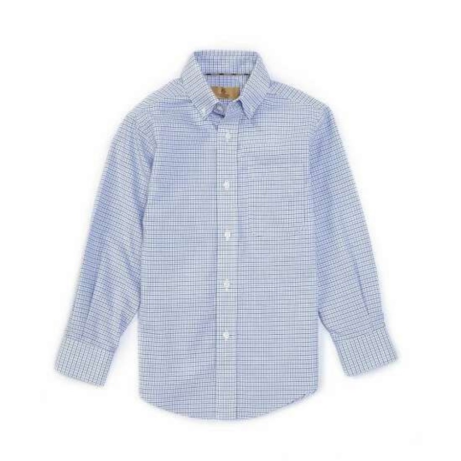 Kids * | New Class Club Class Club Gold Label Little Boys 2T-7 Long-Sleeve Non-Iron Checked Dress Shirt Blue