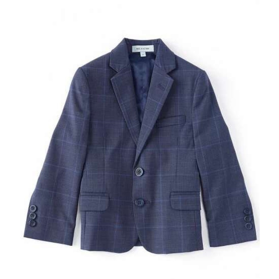 Kids * | Promo Class Club Little Boys 3T-7 Window Pane Plaid Dress Jacket Blue