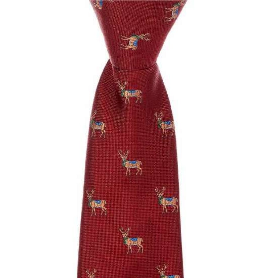 Accessories * | Deals Class Club Boys Holiday Deer 14#Double; Zipper Tie Red