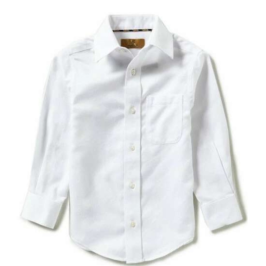 Kids * | Best Pirce Class Club Gold Label Little Boys 2T-7 Long-Sleeve Herringbone Shirt White