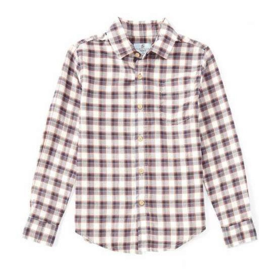 Kids * | Buy Class Club Big Boys 8-20 Plaid Flannel Long Sleeve Button Front Shirt Ivory