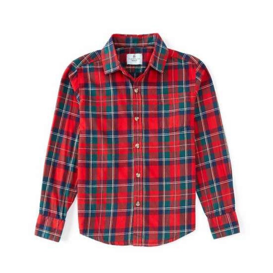 Kids * | Discount Class Club Little Boys 2T-7 Plaid Flannel Long Sleeve Button Down Shirt Red/Green