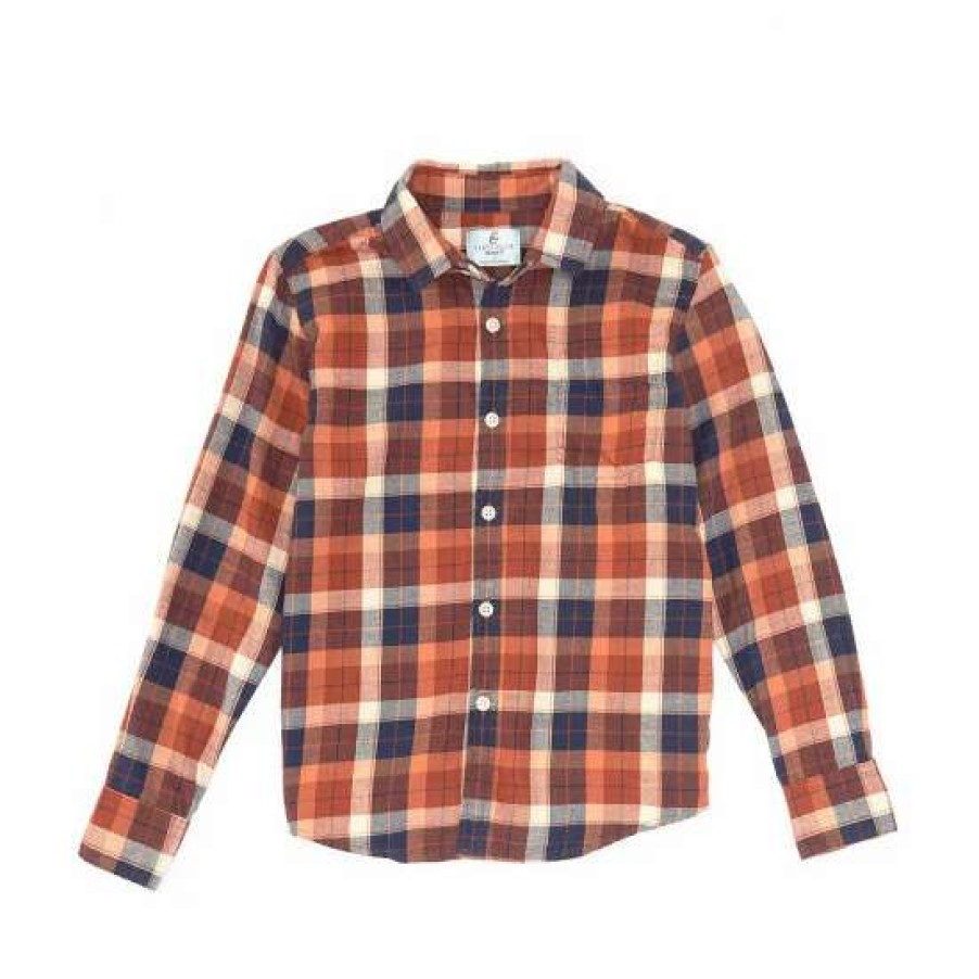 Kids * | Coupon Class Club Big Boys 8-20 Long Sleeve Plaid Flannel Button Down Shirt Rust