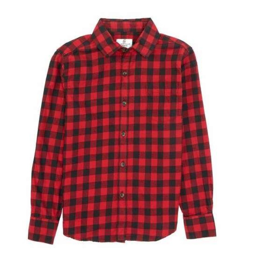 Kids * | Flash Sale Class Club Big Boys 8-20 Buffalo Check Plaid Flannel Long Sleeve Button Down Shirt Red/Black