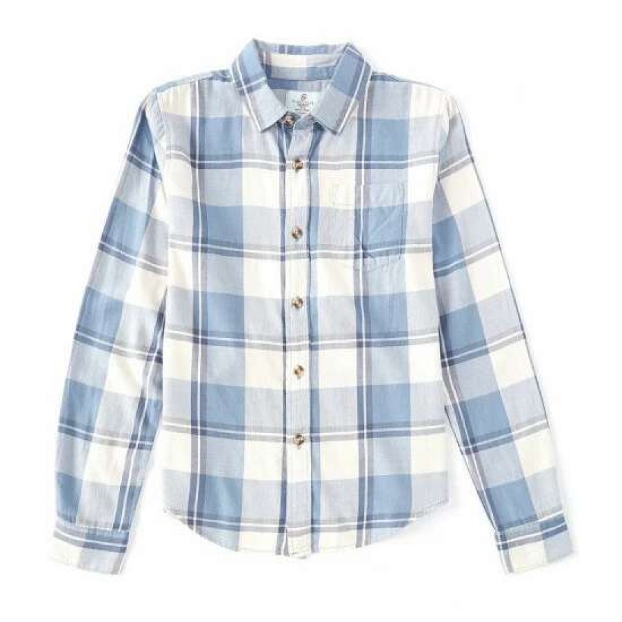 Kids * | Best Sale Class Club Big Boys 8-20 Plaid Check Long Sleeve Button Front Sportswear Shirt Blue Plaid