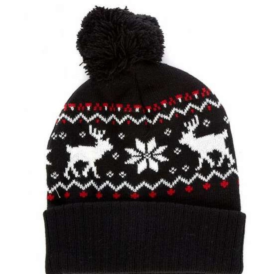 Accessories * | Buy Class Club Boys Deer Fairisle Knit Beanie Black