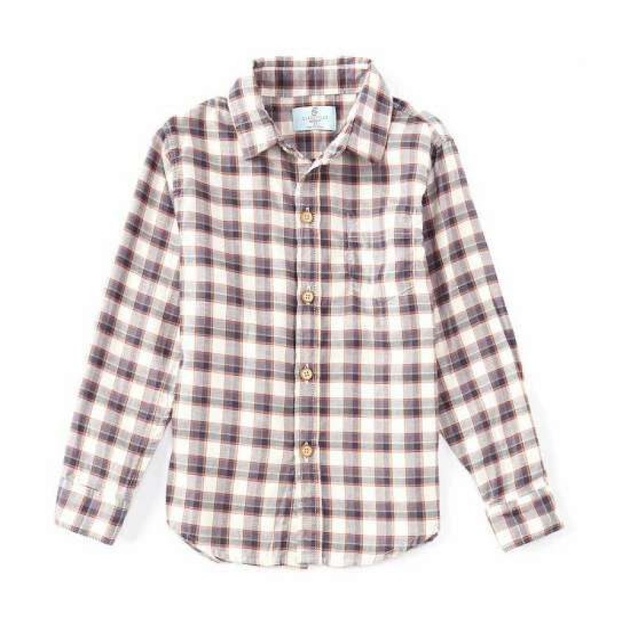 Kids * | Best Deal Class Club Little Boys 2T-7 Plaid Flannel Long Sleeve Button Down Sport Shirt Ivory