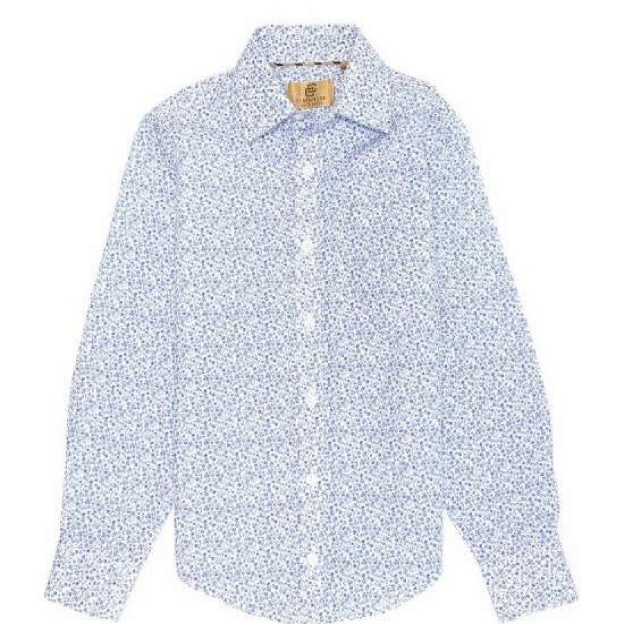 Kids * | Top 10 Gold Label By Class Club Big Boys 8-20 Long Sleeve Point Collar Floral Button Down Shirt Blue