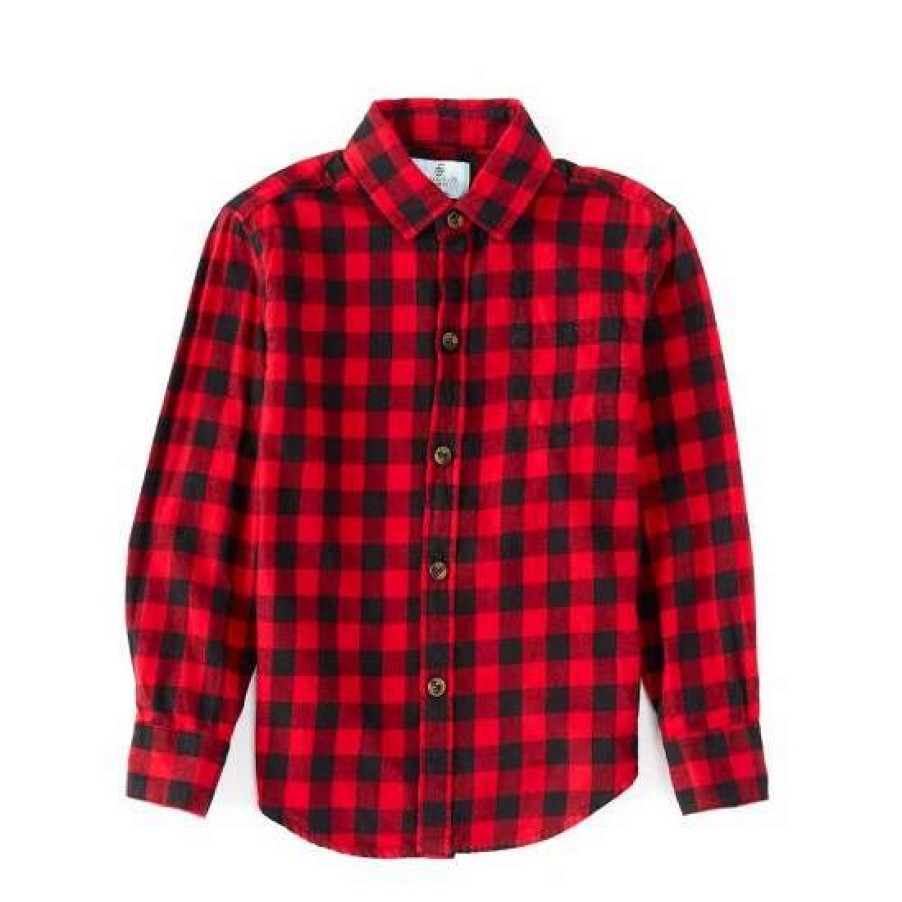 Kids * | Best Deal Class Club Little Boys 2T-7 Buffalo Check Plaid Flannel Long Sleeve Button Down Shirt Red/Black