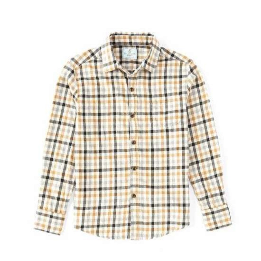 Kids * | Top 10 Class Club Big Boys 8-20 Plaid Flannel Long Sleeve Button Down Shirt Khaki