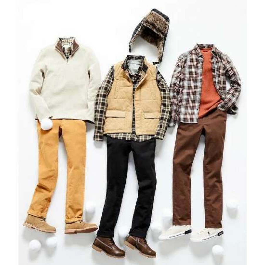 Kids * | Top 10 Class Club Big Boys 8-20 Plaid Flannel Long Sleeve Button Down Shirt Khaki